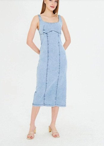 Denim Uzun Kollarsız Günlük Elbise