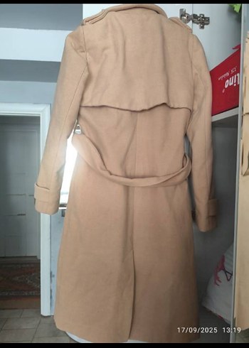 Koton Bej Kadın Süet Uzun Kemerli Kaban