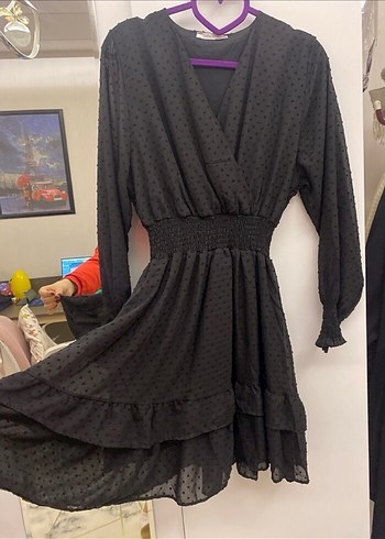 Leopar Desenli Siyah Mini Elbise - Görsel 3