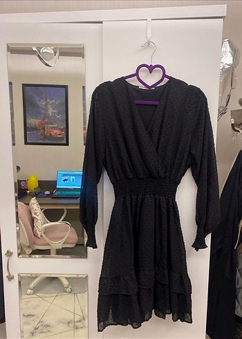 Leopar Desenli Siyah Mini Elbise - Görsel 2