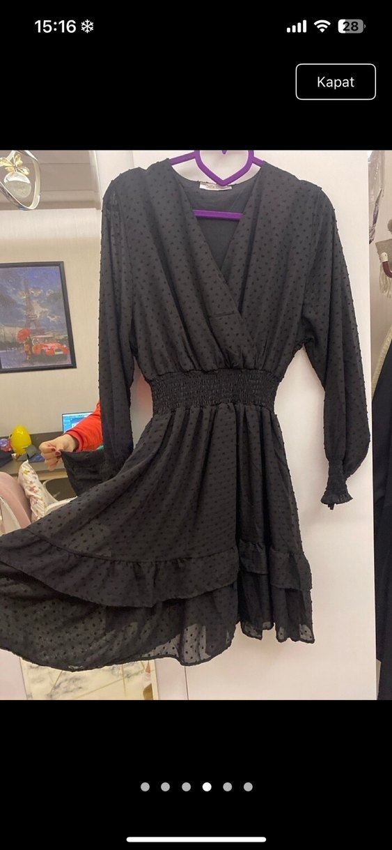 Leopar Desenli Siyah Mini Elbise - Görsel 3