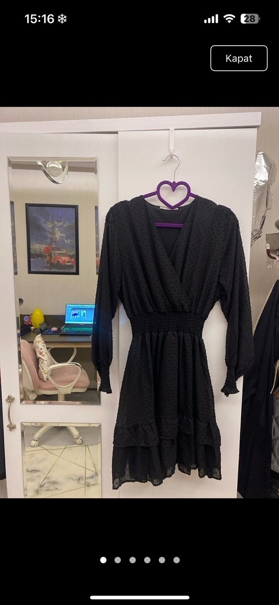 Leopar Desenli Siyah Mini Elbise - Görsel 2