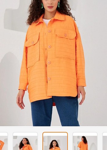 Düğmeli Turuncu Kadın Ceket - Görsel 3