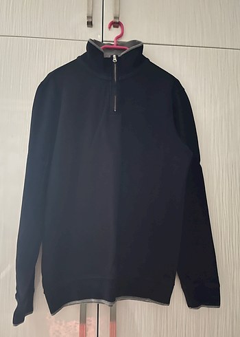 Erkek Siyah Yarım Fermuarlı Polar Sweatshirt