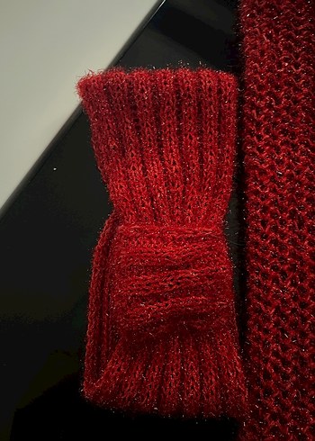 Koyu Kırmızı Örme Kadın atkı ve bandana - Görsel 4