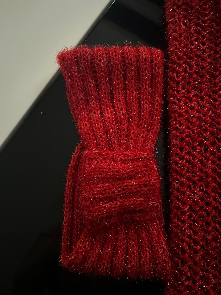 Koyu Kırmızı Örme Kadın atkı ve bandana - Görsel 4