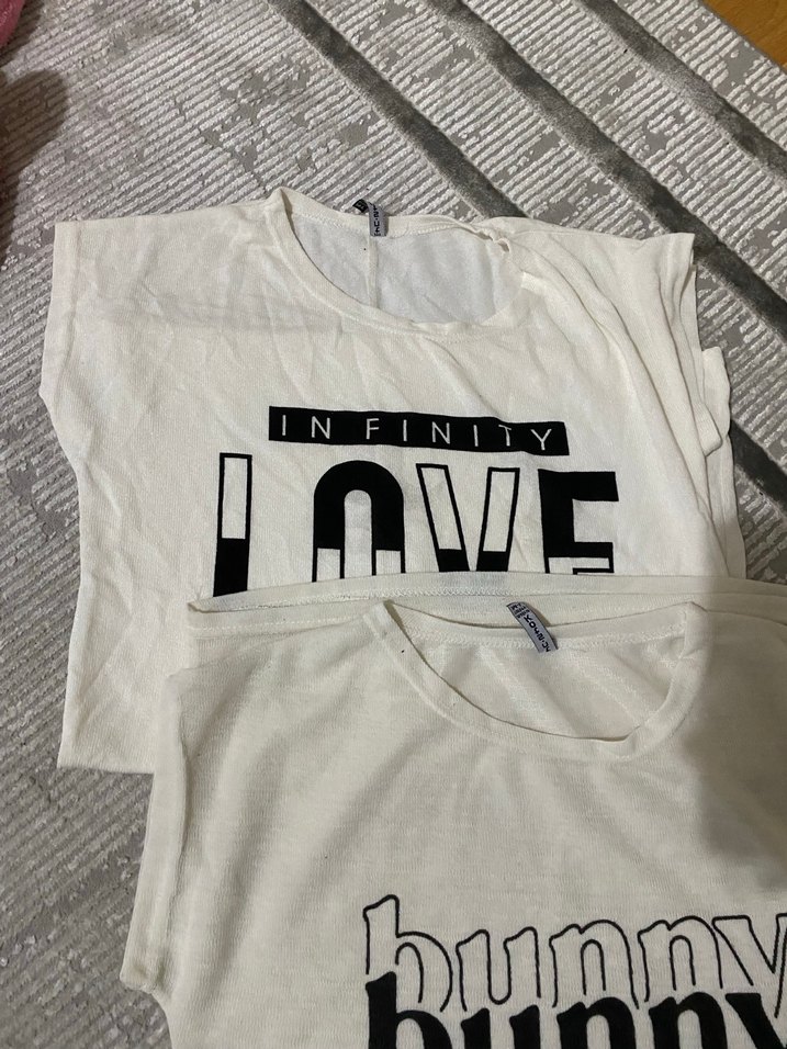 Beyaz Baskılı Tişörtü, Kısa Kollu, Pamuk - Görsel 2