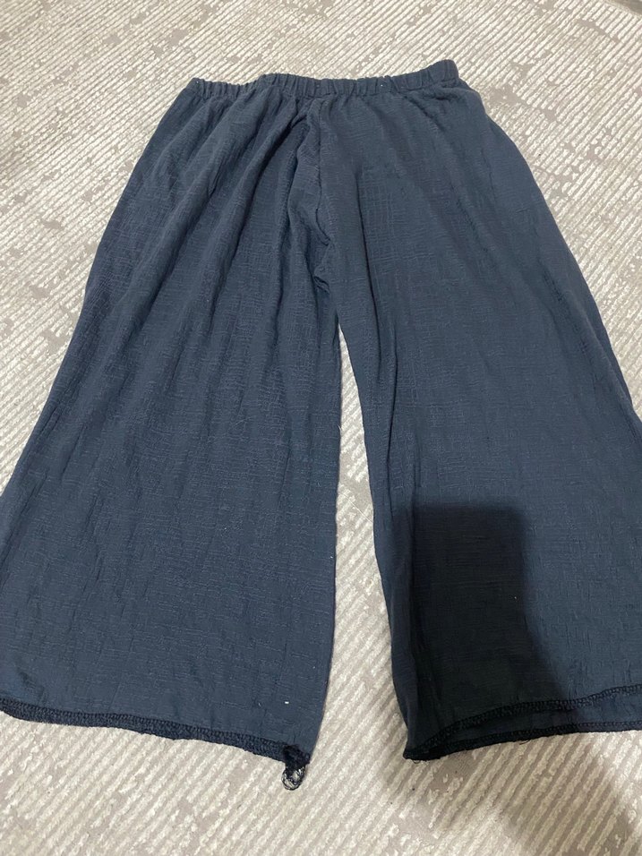 Kadın Mavi Keten Bol Kesim Midi şort - Görsel 2