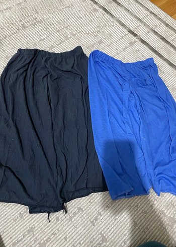 Kadın Mavi Keten Salaş Midi şort - Görsel 2