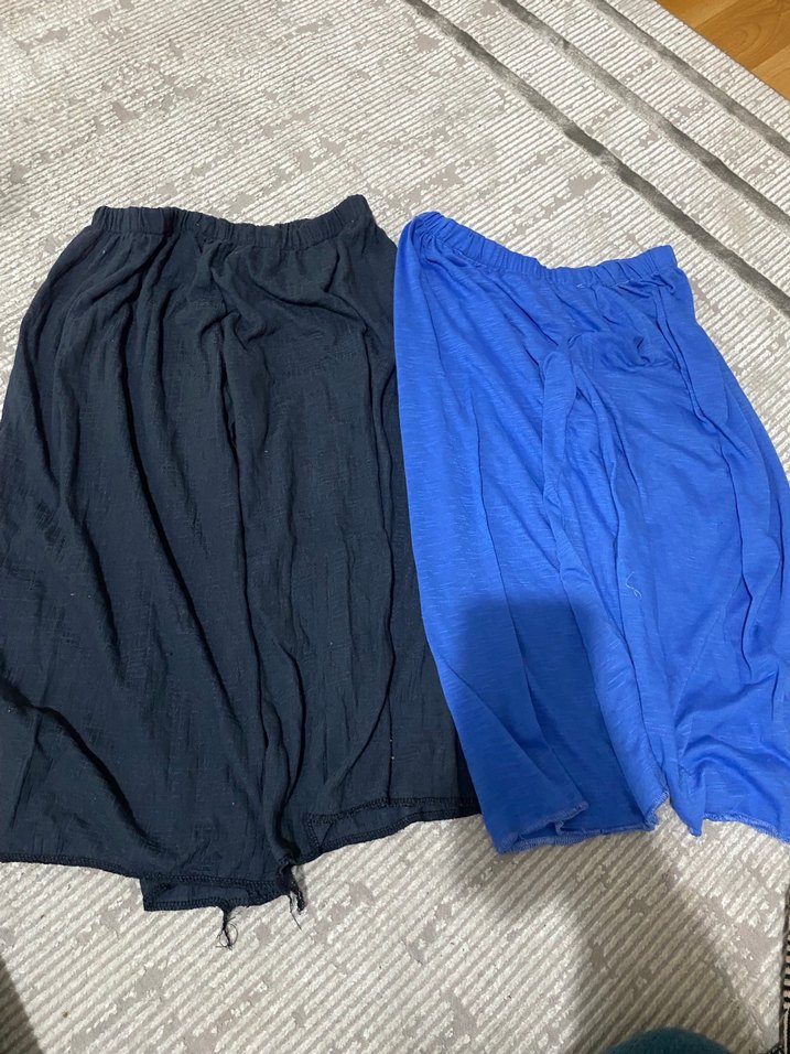 Kadın Mavi Keten Salaş Midi şort - Görsel 2