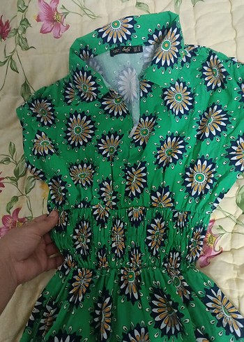 Renkli V Yaka Kısa Kollu Bohem Elbise - Görsel 4