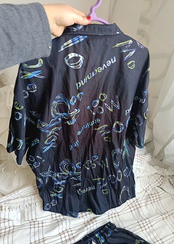 erkek Mavi Batik Desenli Kısa Kollu Pijama Takımı - Görsel 8