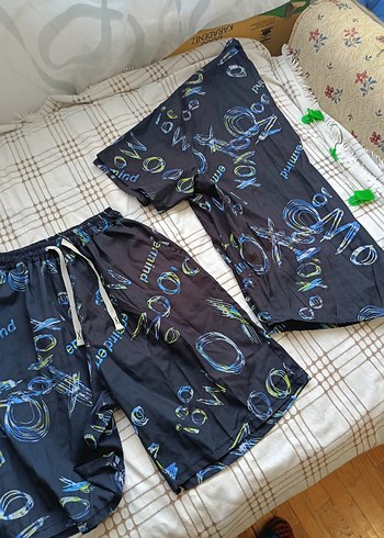 erkek Mavi Batik Desenli Kısa Kollu Pijama Takımı - Görsel 4