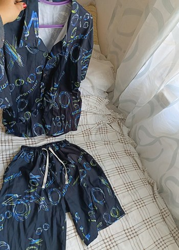 erkek Mavi Batik Desenli Kısa Kollu Pijama Takımı - Görsel 5