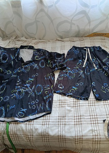erkek Mavi Batik Desenli Kısa Kollu Pijama Takımı - Görsel 2