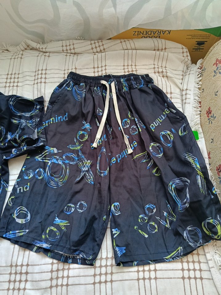 erkek Mavi Batik Desenli Kısa Kollu Pijama Takımı - Görsel 3