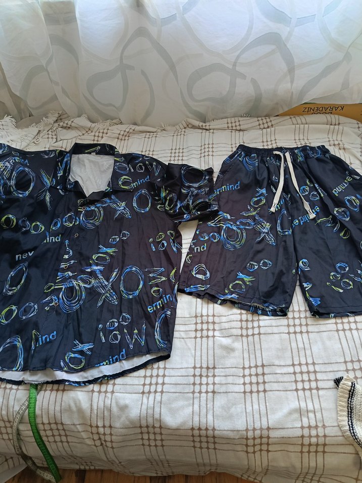 erkek Mavi Batik Desenli Kısa Kollu Pijama Takımı - Görsel 2
