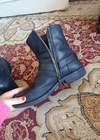 Siyah Deri Tokalı Biker erkek Bot - Görsel 4