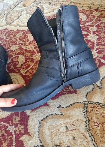 Siyah Deri Tokalı Biker erkek Bot - Görsel 7