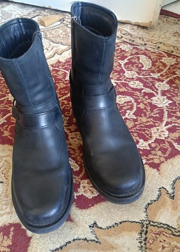 Siyah Deri Tokalı Biker erkek Bot - Görsel 2