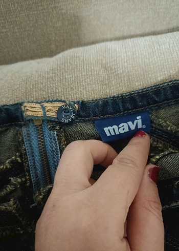 Koyu Mavi Bel Detaylı Kot Etek - Görsel 2