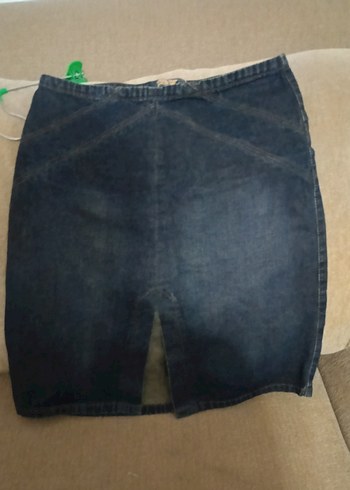 Koyu Mavi Bel Detaylı Kot Etek - Görsel 5