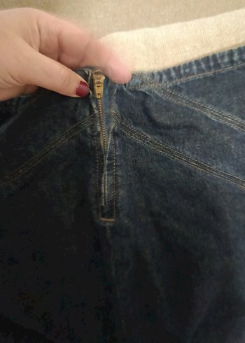 Koyu Mavi Bel Detaylı Kot Etek - Görsel 4