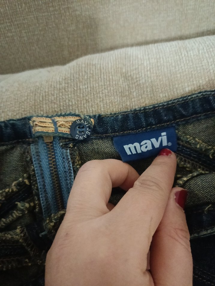 Koyu Mavi Bel Detaylı Kot Etek - Görsel 2