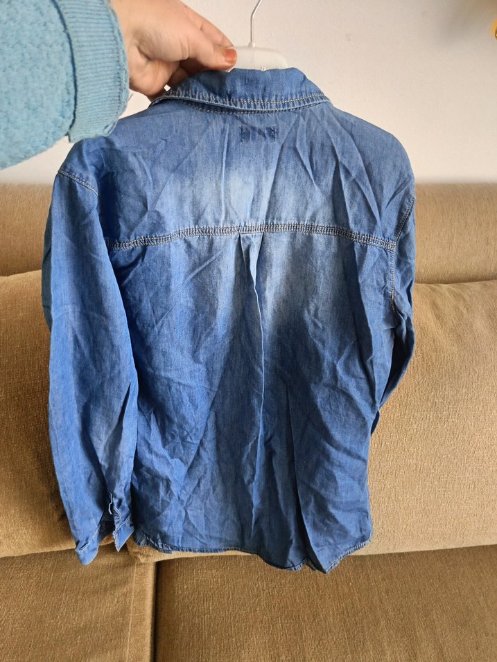 Düğmeli Mavi Denim kız çocuk Gömlek - Görsel 3