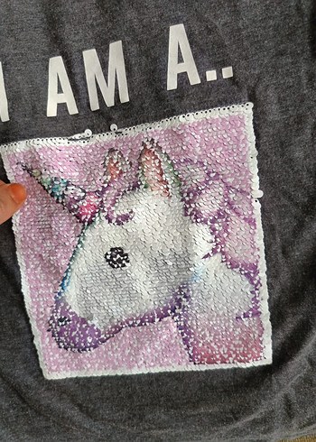 Kız Çocuk Gri Kısa Kollu Payetli Tişört - Görsel 3