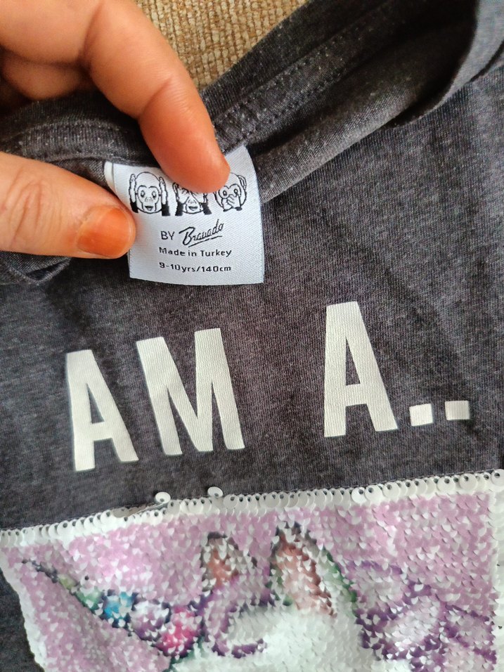 Kız Çocuk Gri Kısa Kollu Payetli Tişört - Görsel 2