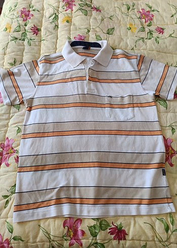 Beyaz Çizgili Erkek Polo Tişört - Görsel 2