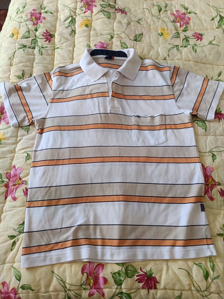 Beyaz Çizgili Erkek Polo Tişört - Görsel 2