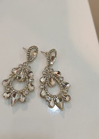 beyaz metal taşlı küpe - Görsel 2