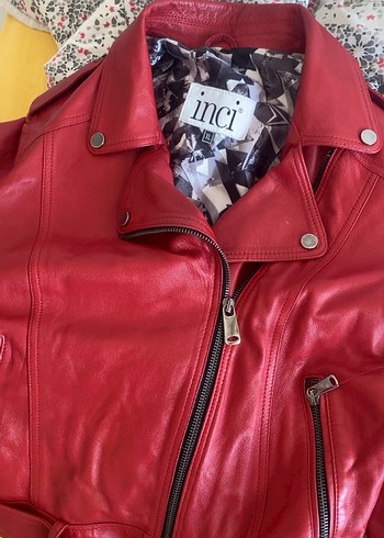 Kırmızı Deri Biker Ceket