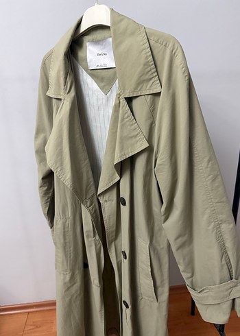 Bej Uzun Keten Trençkot - Görsel 3