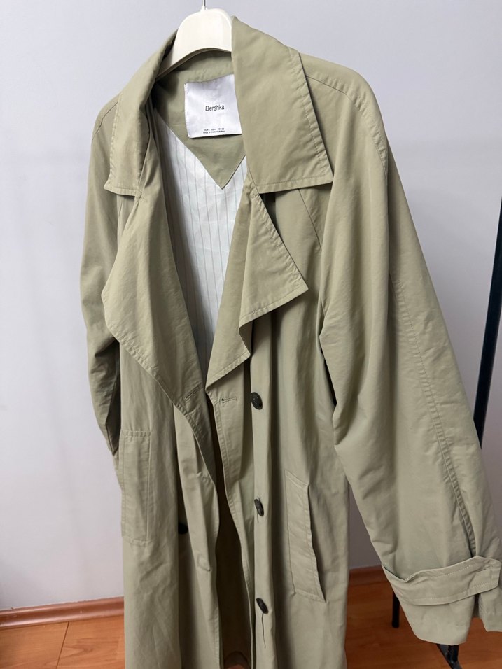 Bej Uzun Keten Trençkot - Görsel 3