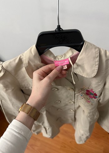 Düğmeli Nakışlı Bej Kız Çocuk Ceketi - Görsel 2