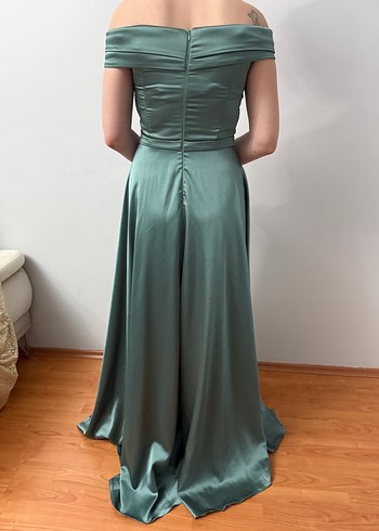 Kayık Yaka Drapeli Uzun Abiye Elbise - Görsel 4