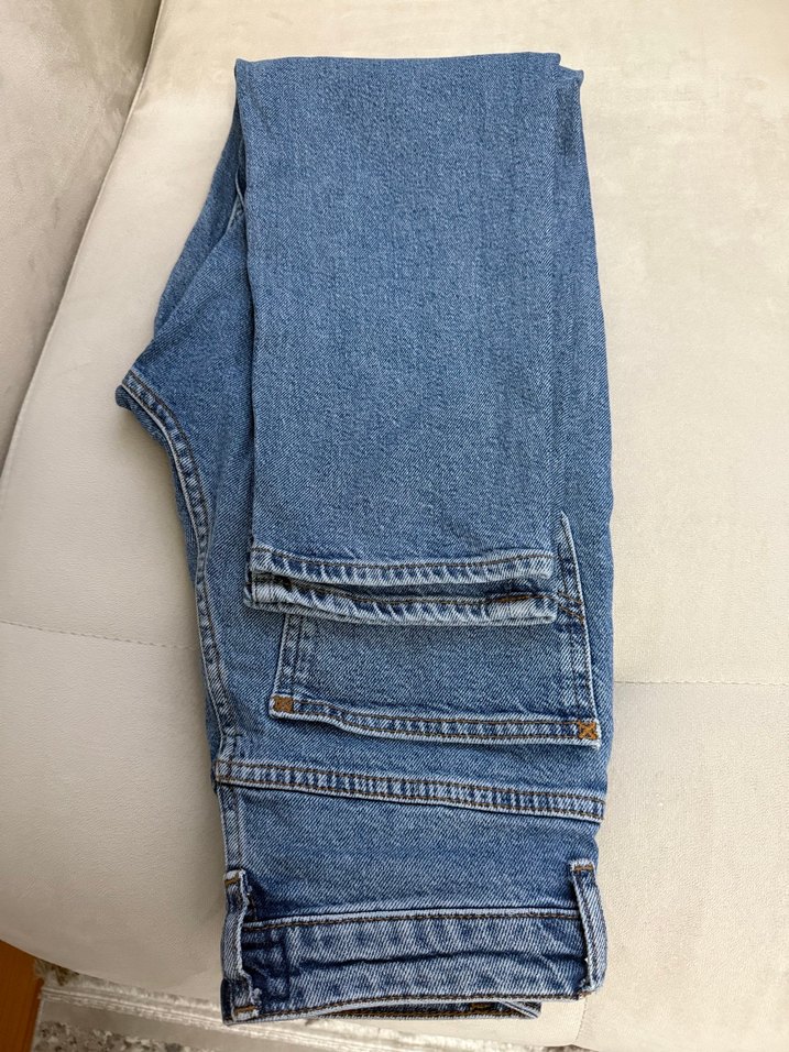 Gri Mavi Bol Kesim Midi Kot Pantolon - Görsel 3