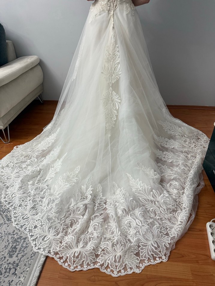 Beyaz Dantel A Kesim Straplez Gelinlik - Görsel 4