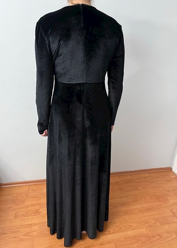 Uzun Siyah Süet Gotik Elbise - Görsel 2