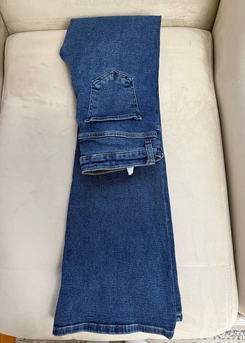 Düğmeli Mavi Kadın Denim Pantolon - Görsel 2