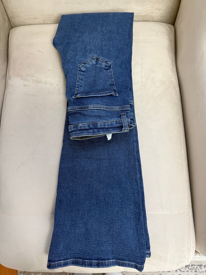 Düğmeli Mavi Kadın Denim Pantolon - Görsel 2