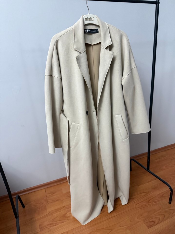 Bej uzun kadın trençkot - Görsel 3