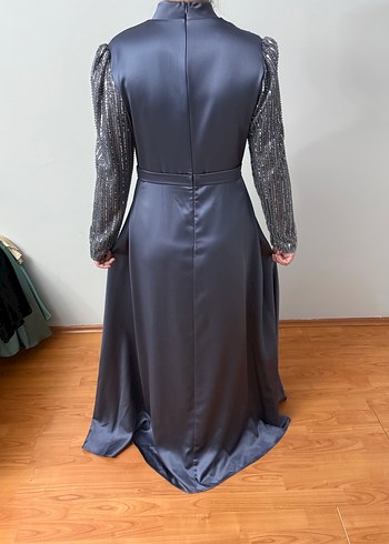 Gri Drapeli Uzun Abiye Elbise - Görsel 5