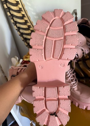 Pembe Deri Platform Topuklu Kadın Bot - Görsel 4