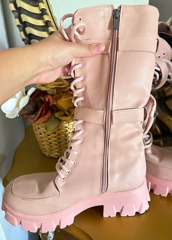 Pembe Deri Platform Topuklu Kadın Bot - Görsel 3