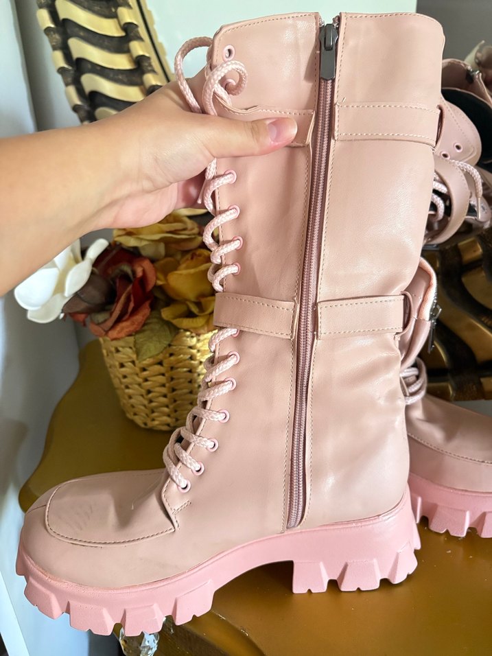 Pembe Deri Platform Topuklu Kadın Bot - Görsel 3