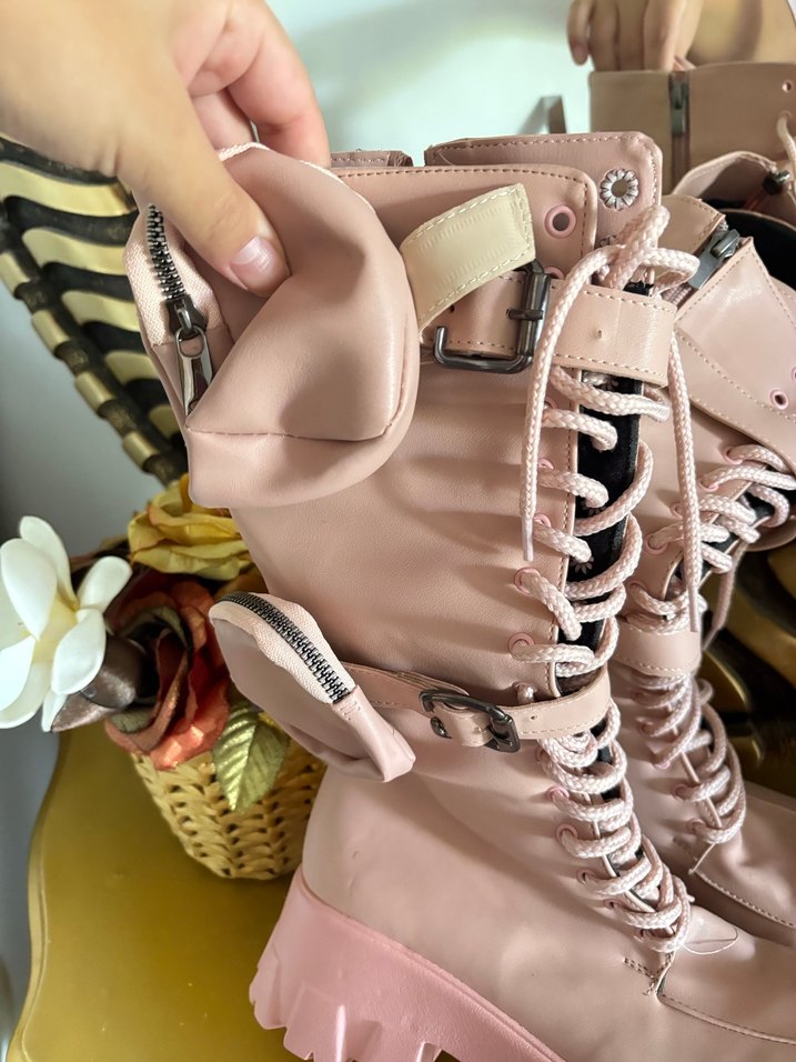 Pembe Deri Platform Topuklu Kadın Bot - Görsel 2